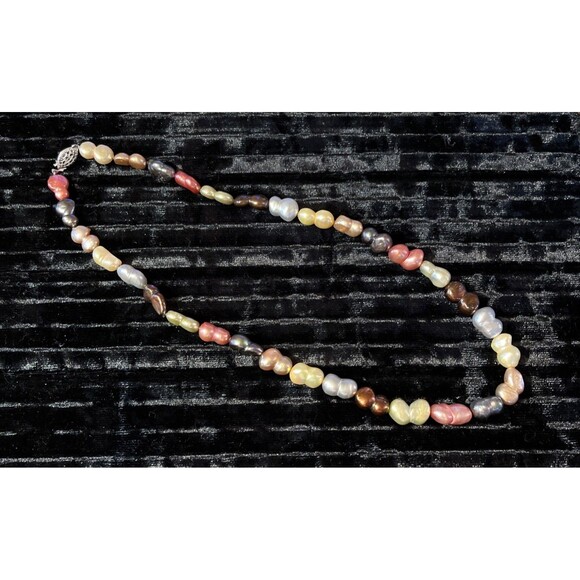 Fancy Baroque Bold Multicolor Freshwater Pearl Necklace With Sterling Clasp 17” - Picture 1 of 6